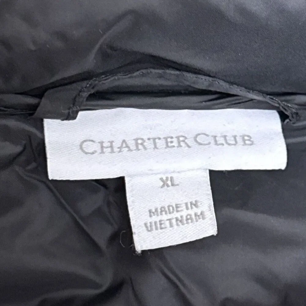 Charter Club Womens Packable Hooded Puffer Vest XL Black Full Zip Pockets